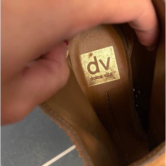 Dolce Vita Tan Suede Perforated Open Toe Block Heel Booties - Size 8.5 - Picture 8 of 8